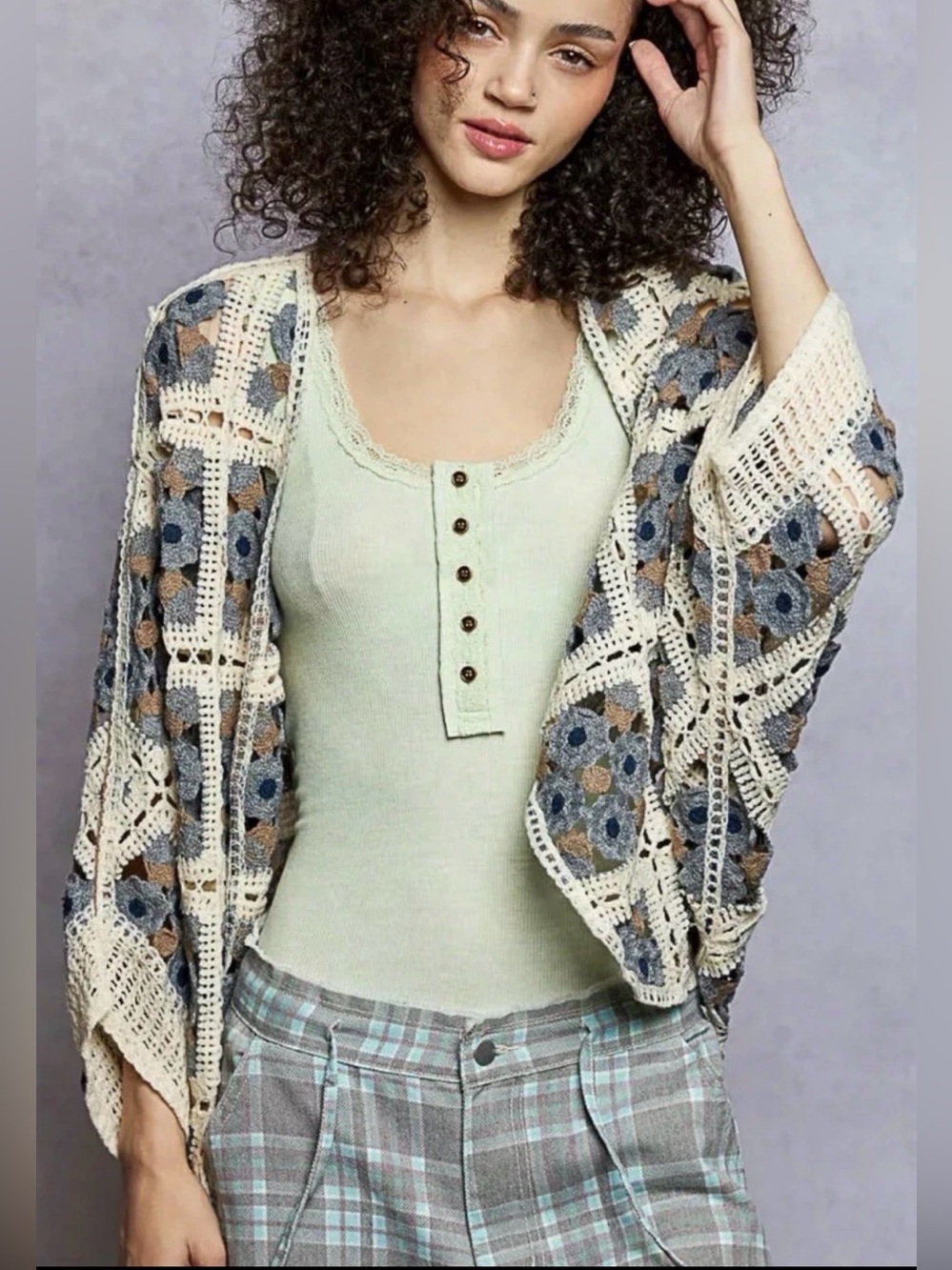 POL - Bluebell Crochet Cocoon Cardigan One Size